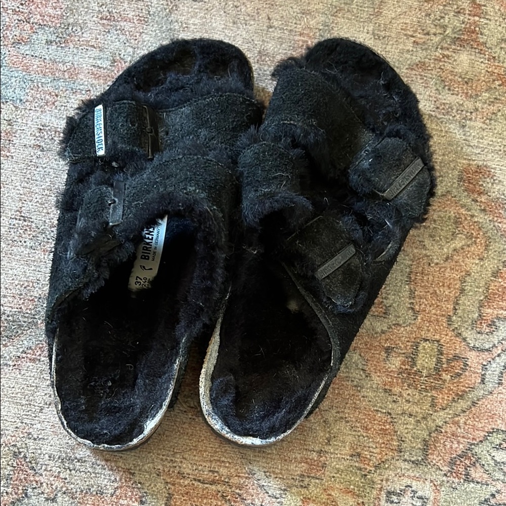 Birkenstock Black Fleece-Lined Slides
